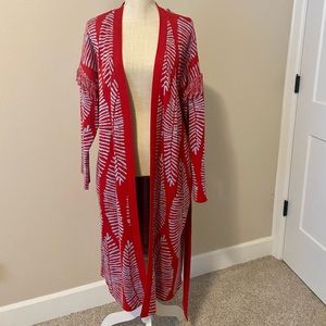 Long open front cardigan with tie